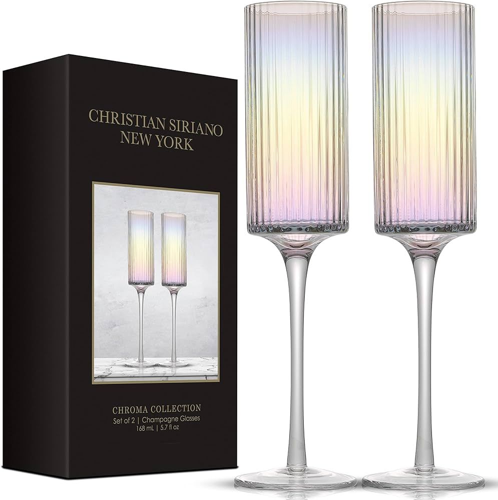 Fluted Iridescent Champagne Flutes – Christian Siriano Chroma 6oz Champagne Glasses Set Of 2. U... | Amazon (US)