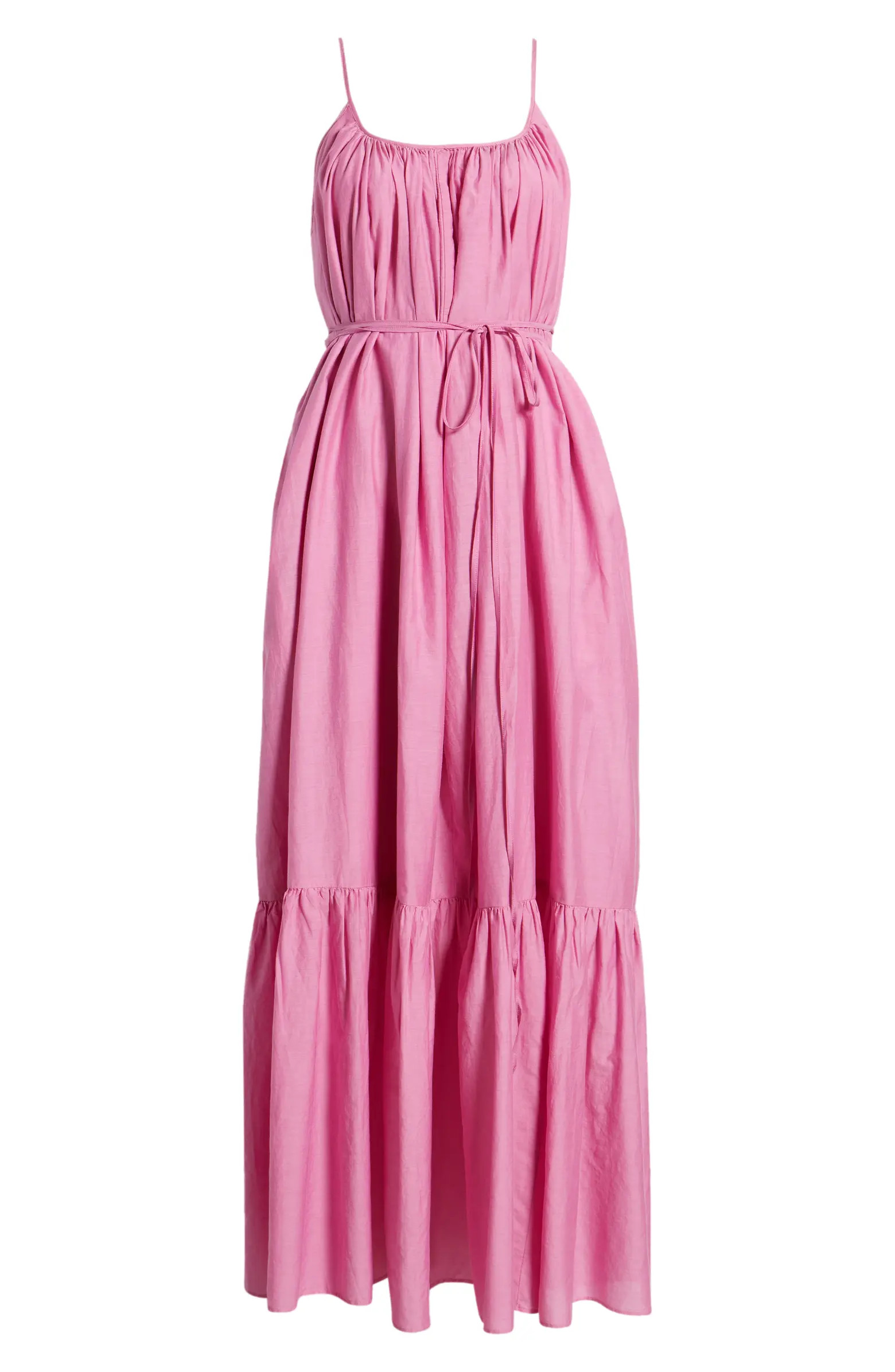 Nordstrom Cotton & Silk Tie Waist Tiered Sundress | Nordstrom | Nordstrom