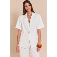 White Shortsleeve Boxy Single Breasted Blazer | PrettyLittleThing US