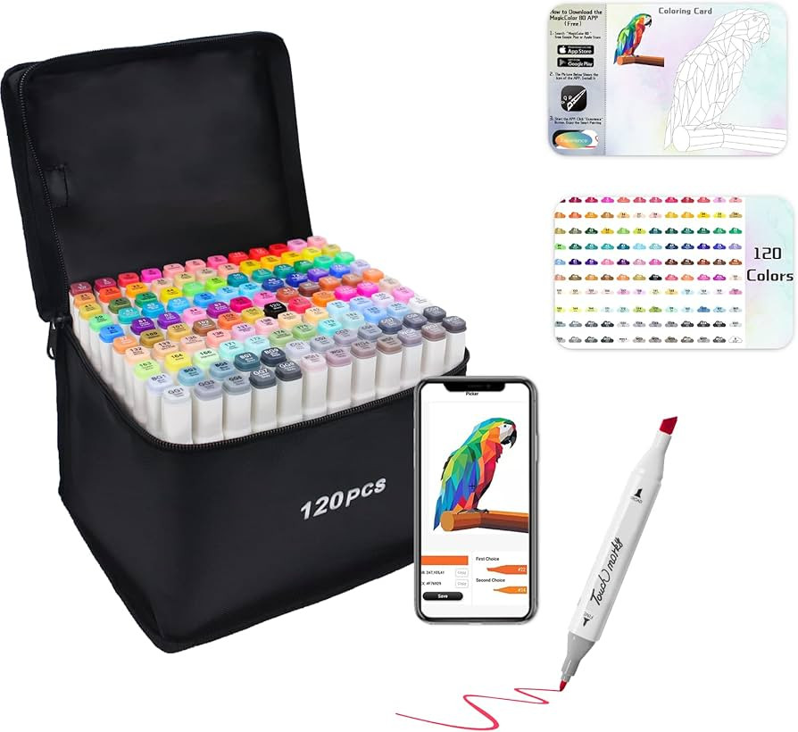 120 Colors Alcohol Markers, with Free App, Brush Tip and Fine Tip, Alcohol-Based Markers for Arti... | Amazon (US)