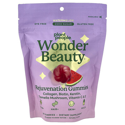 Plant People, Wonder Beauty®, Rejuvenation Gummies, Watermelon, 60 Gummies | iHerb