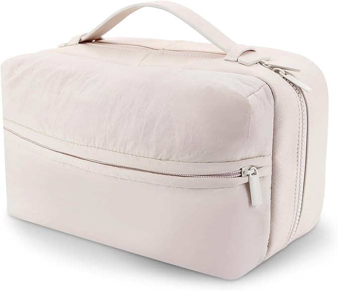 Cessfle Makeup Bag 2 Layer Puffy Makeup Bag Large Cosmetic Bag Waterproof Leather Travel Makeup B... | Amazon (US)