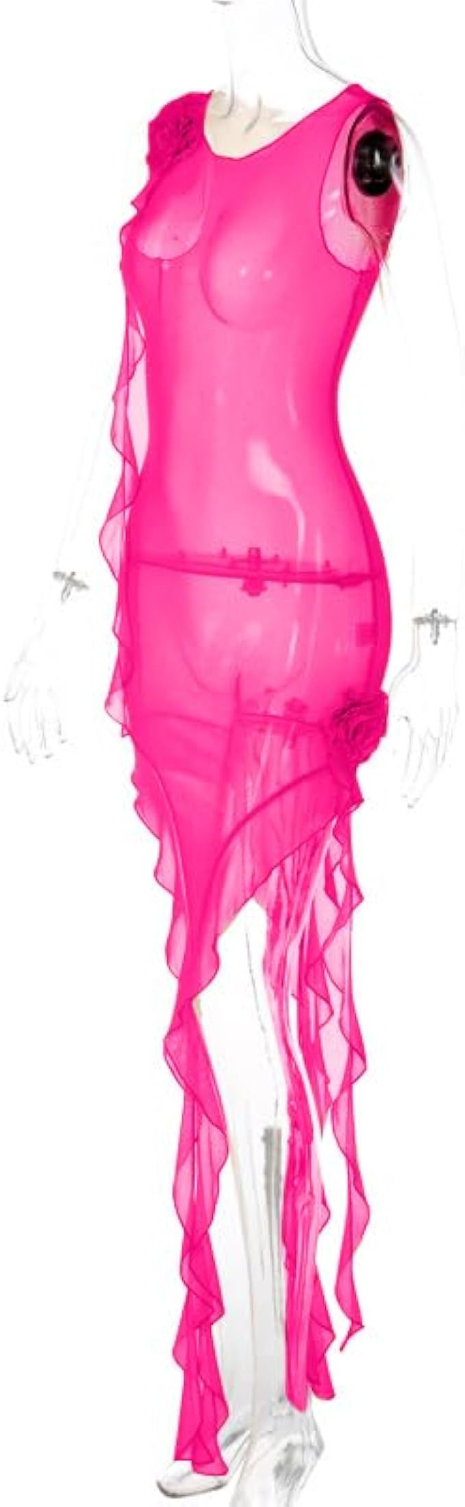 PICPUNMAK Women Sexy Mesh Sheer Sleeveless Ruffle Hem Mini Dress See Through Asymmetrical Side Sp... | Amazon (US)