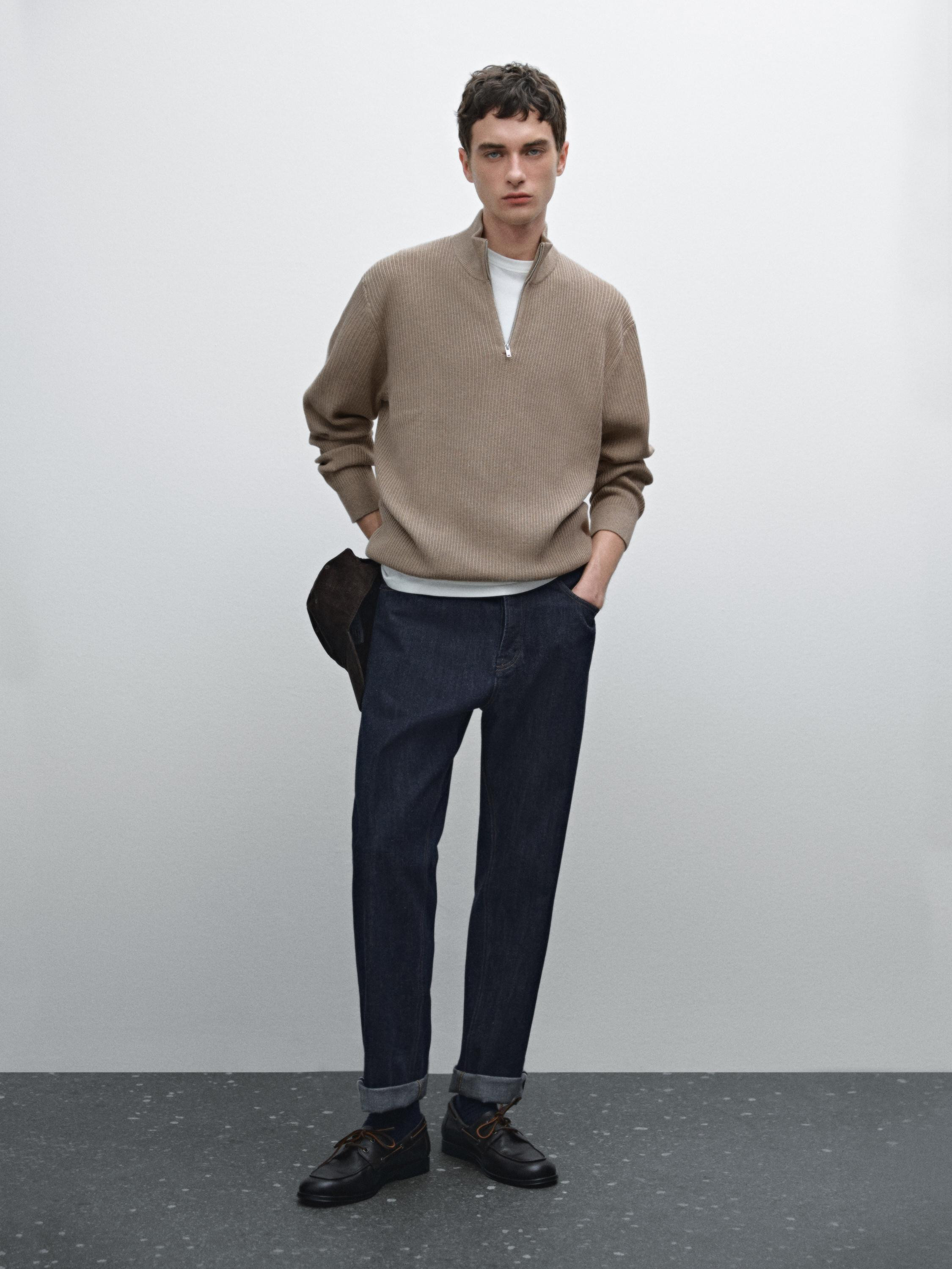 Knitted pullover mock neck zip | Massimo Dutti UK