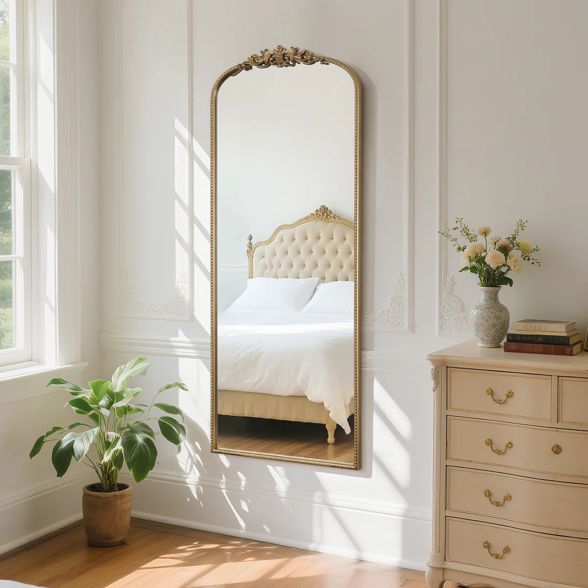 Antique Floor Mirror with Ornate Frame – Arched Vintage Full Length Mirror | Wayfair North America