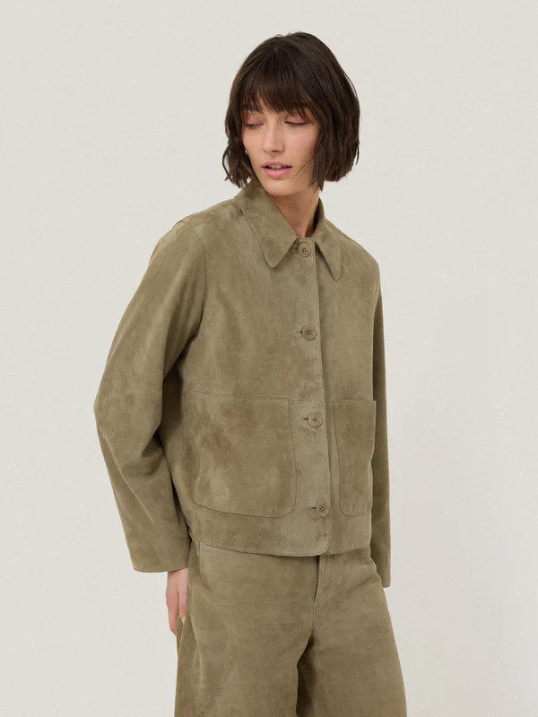 Suede Cropped Jacket | Green | Jigsaw (UK)