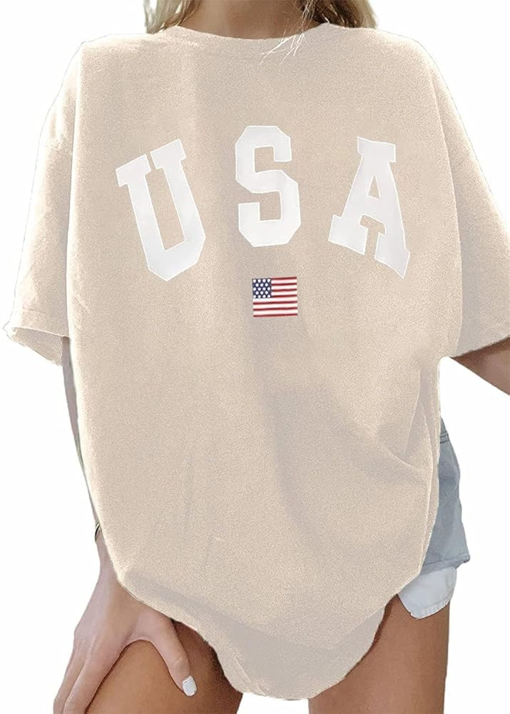 Remidoo Women's Casual Short Sleeve Graphic Oversized T Shirt Loose Letter Print Tee Top Blouse | Amazon (US)