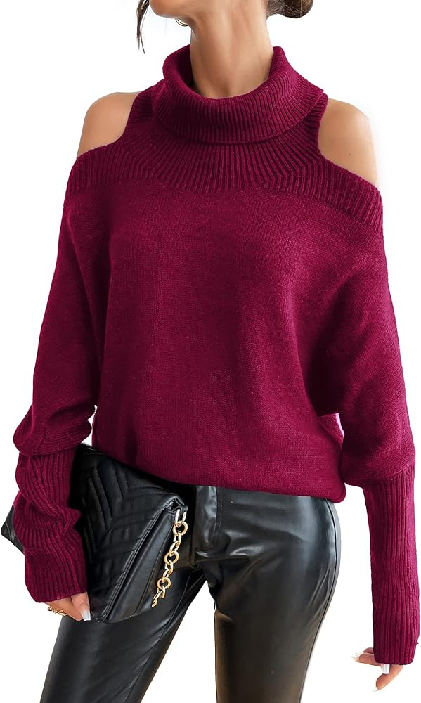 Blooming Jelly Womens Off Shoulder Sweaters Turtleneck Oversized Batwing Sweaters Sexy Pullover K... | Amazon (US)