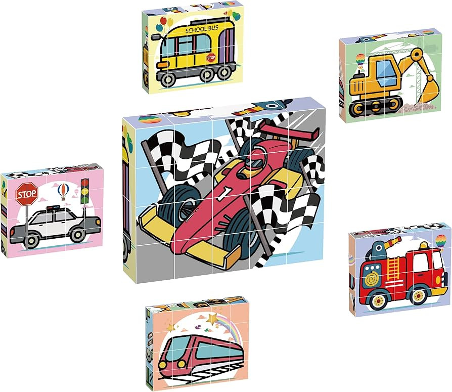 Picasso Cubes Magnetic Cube Puzzle 6-in-1 Vehicle Theme Pattern Magnet Brain Teaser Cubes Buildin... | Amazon (US)