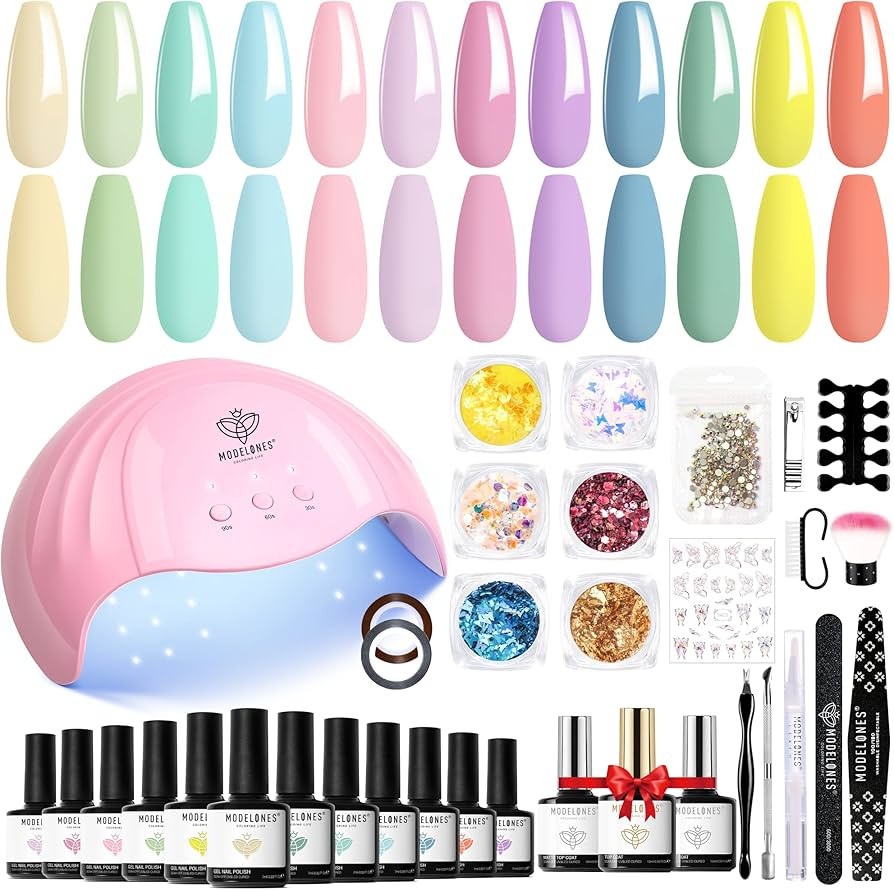 Modelones Gel Nail Polish Kit with U V Light 12 Colors Gel Polish Set, 48W Nail Lamp with Mirror ... | Amazon (US)
