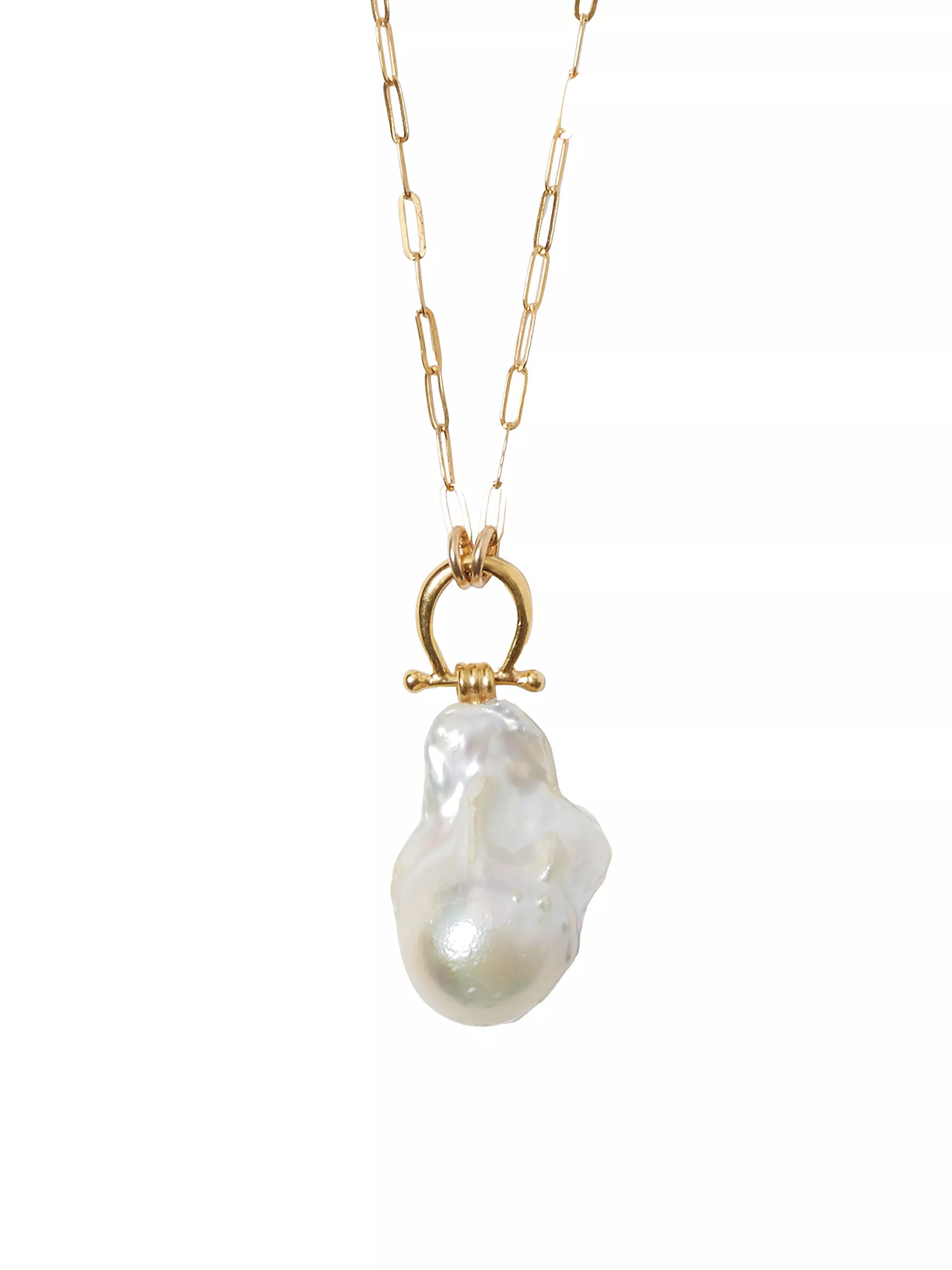 18K-Gold-Plated & Freshwater Pearl Pendant Necklace | Saks Fifth Avenue