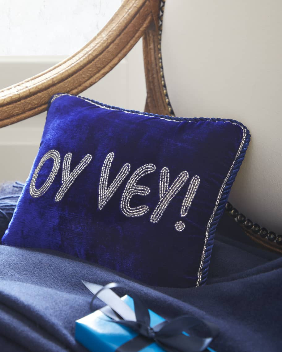 Sudha Pennathur 10" Oy Vey Beaded Hanukkah Pillow | Neiman Marcus