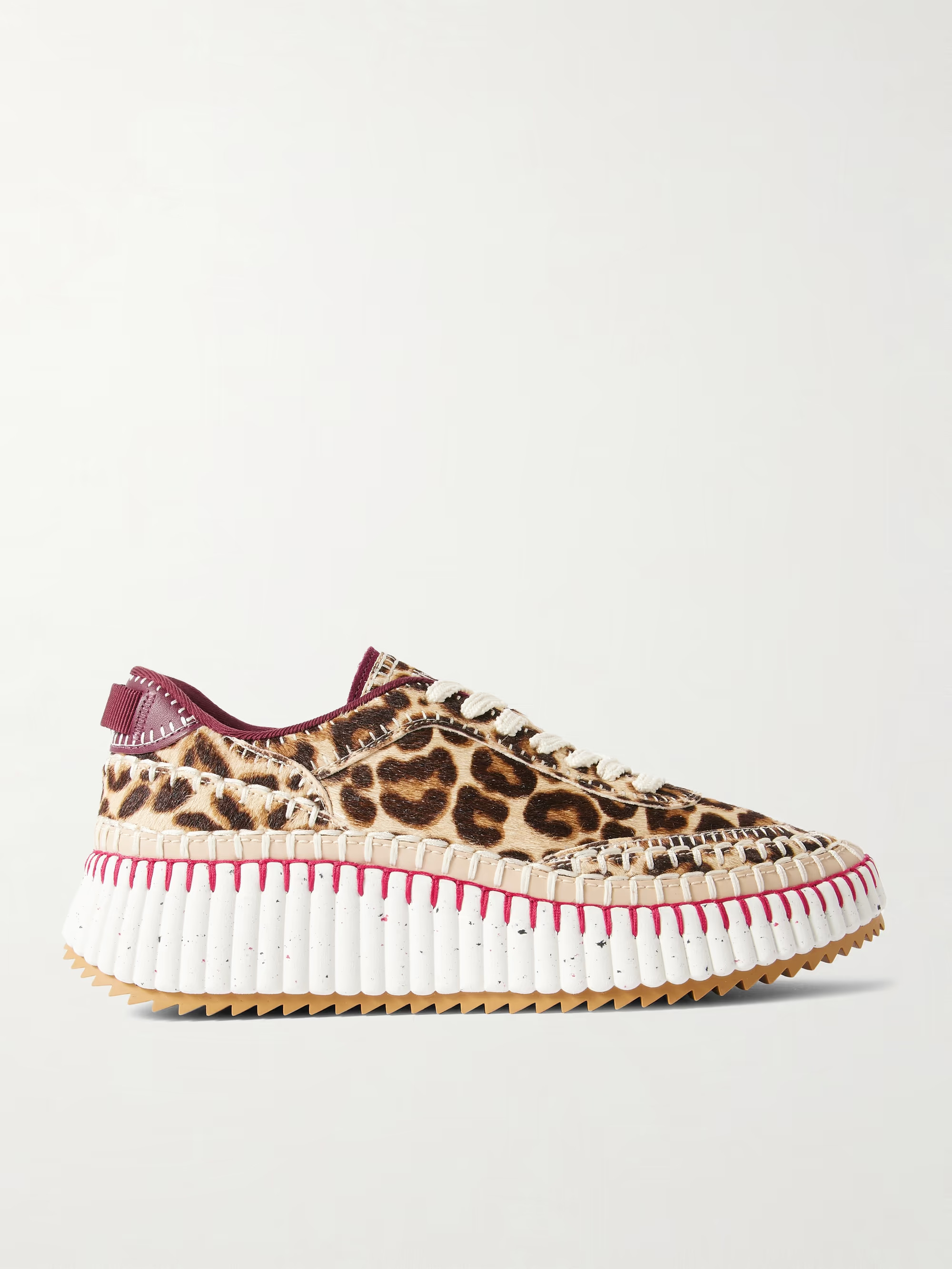 Nama embroidered grosgrain and leather-trimmed leopard-print calf hair sneakers | NET-A-PORTER (US)