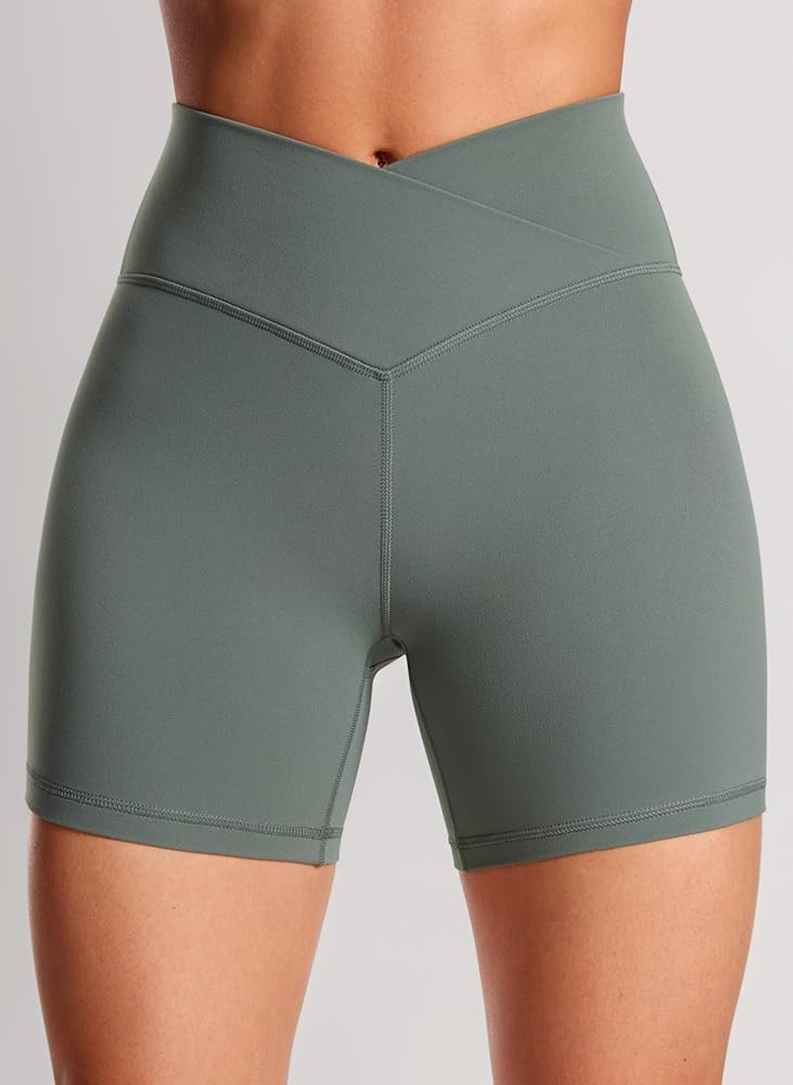 CRZ YOGA Womens Butterluxe 5" V Cross Cycling Shorts - Crossover Gym Shorts High Waisted Tummy Co... | Amazon (UK)