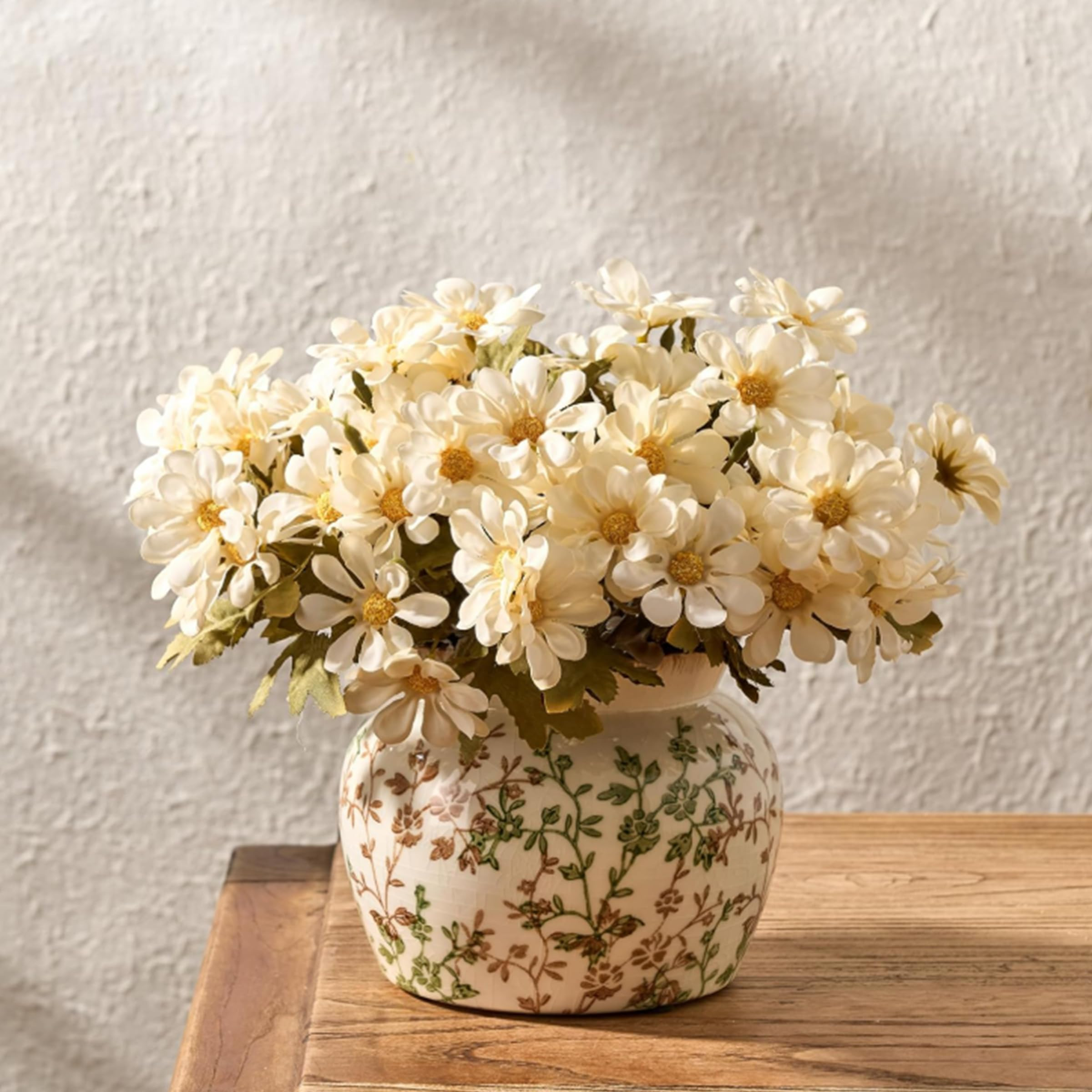 SIDUCAL Ceramic Green and Beige Vase with Wide Mouth Lace, 4.84 Inch Cracked Chinoiserie Rustic F... | Amazon (US)