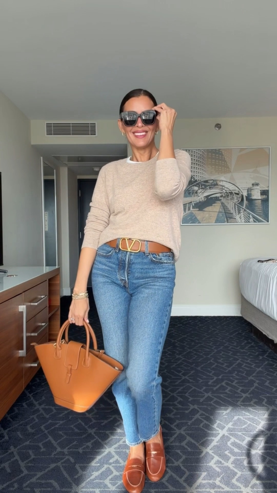 ‼️All details and sizing⬇️
👖Size 27x 30, there’s some stretch 
👚size M. Sweater size S, is super soft.
Size down in shoes, super comfy and the softest leather. 
Bag in caramel. 

#LTKootd #LTKSeasonal #LTKOver40