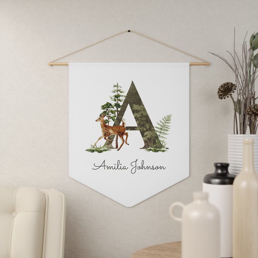 Forest Nursery Personalized Initial Name Wall Banner Custom - Etsy | Etsy (US)