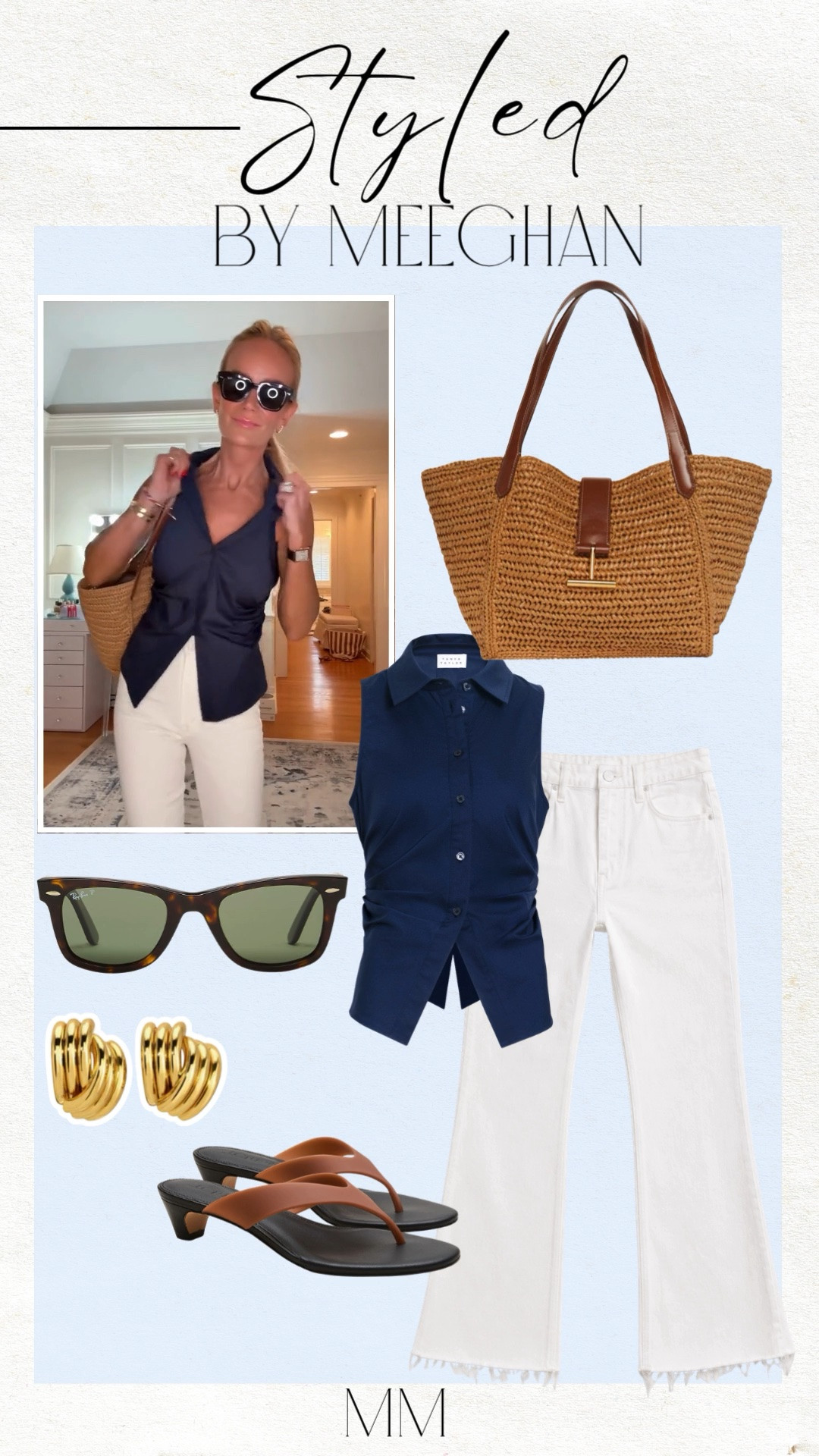 Navy + white is the summer color combination I’ll never get tired of!

If you’re looking for effortless summer outfit ideas, this navy and white look is the definition of timeless style. Pair crisp white jeans with a navy sleeveless blouse, woven tote bag, kitten heel sandals, gold statement earrings, and classic sunglasses for an elevated everyday outfit that’s perfect for brunch, vacation, shopping, or a casual date night.

Which piece are you adding to your wardrobe first?

[navy and white outfit, summer outfit inspiration, chic summer style, elevated casual outfits, old money style, coastal chic, classic summer fashion, capsule wardrobe, summer wardrobe essentials, vacation outfit ideas, white jeans outfit, navy top outfit, everyday style, resort wear, women’s fashion]

#LTKOver40 #LTKootd #LTKgrwm