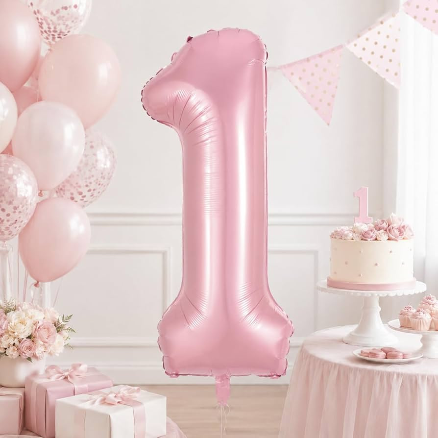 Pastel Pink 1 Balloons, 40 Inch Giant Light Pink Helium Foil Number 0-9 for Girls, Self Inflating... | Amazon (US)