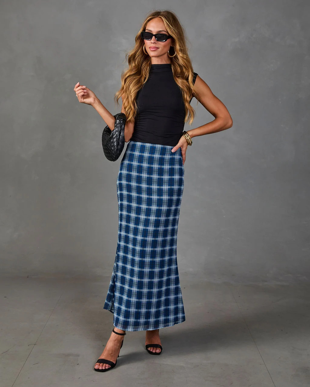 Eugina Plaid Maxi Skirt Navy / M | VICI