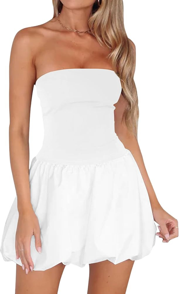 Meladyan Women’s Strapless Tube Bubble Dress Cute Summer Mini Short Dresses Bandeau Corset Part... | Amazon (US)