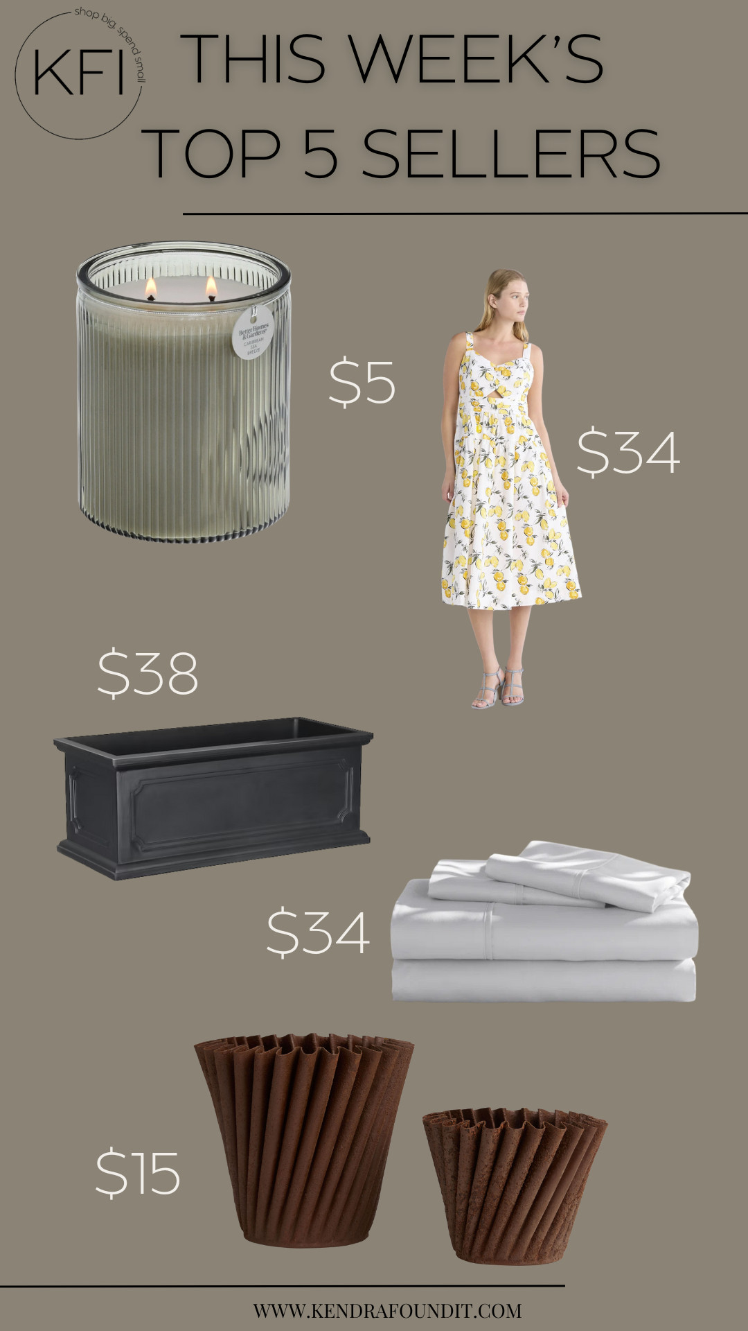 👑 TOP 5 Bestsellers Under $40! 👑 If you're looking for affordable home finds, budget-friendly fashion, or everyday home decor must-haves, you're in the right place. This week's top picks include a viral $5 Walmart glass candle, a $34 lemon dress perfect for spring and summer, luxe-feel $34 sheet set (this price is a for a KING!), a $38 chic outdoor planter, and the prettiest $15 organic modern planter set that you ever did see. I share curated, affordable lifestyle finds every week — tap to shop and follow me for more stylish steals! 1 #budgetfriendly #Itkhome #Itkbestseller 

 #LTKSeasonal #LTKHome #LTKStyleTip