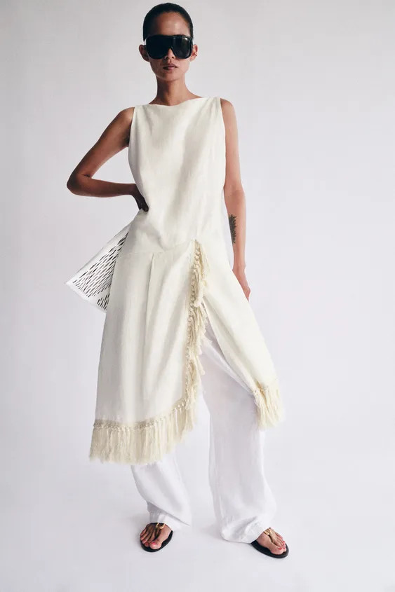 ZW COLLECTION 100% LINEN FRINGED DRESS | Zara US