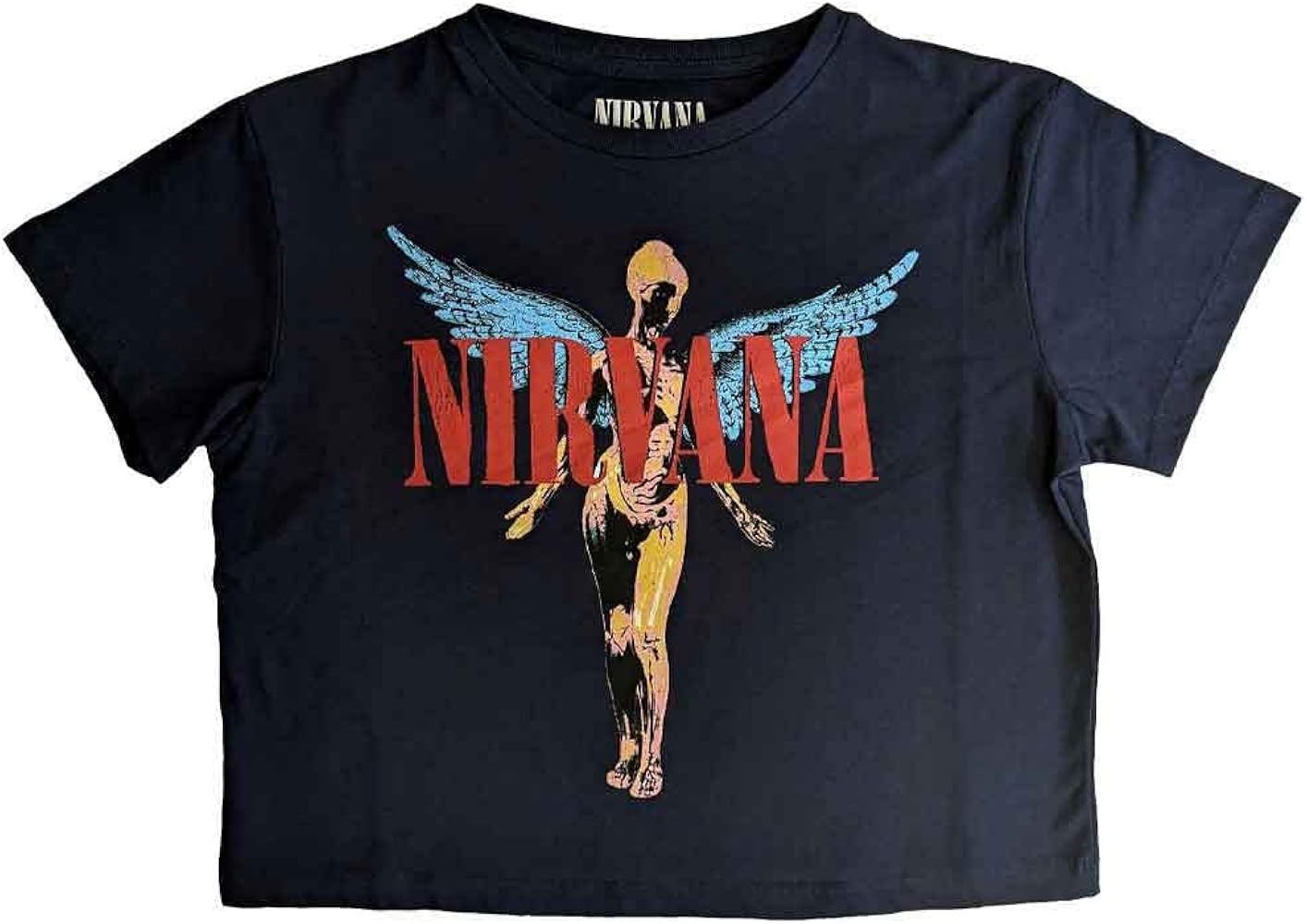 Nirvana Crop Top T Shirt In Utero Angelic Band Logo Official Womens Navy | Amazon (US)