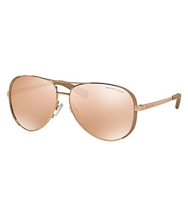 Michael Kors Women's Chelsea Metal UVAUVB Protection Polarized Aviator Sunglasses - Rose Gold | Dillard's