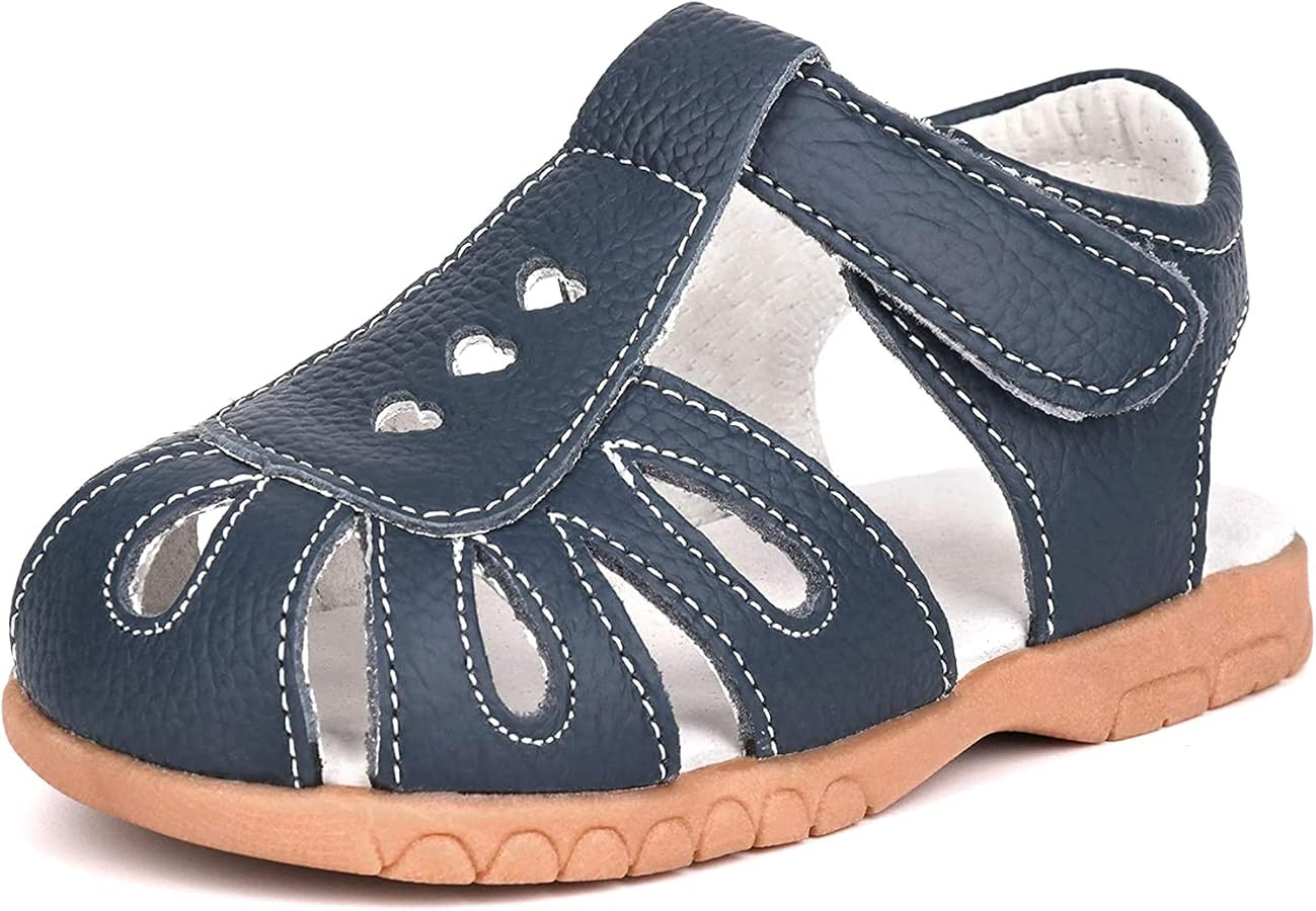 Girls Genuine Leather Soft Closed Toe Princess Flat Shoes Summer Sandals(Toddler/Little Kid) | Amazon (US)