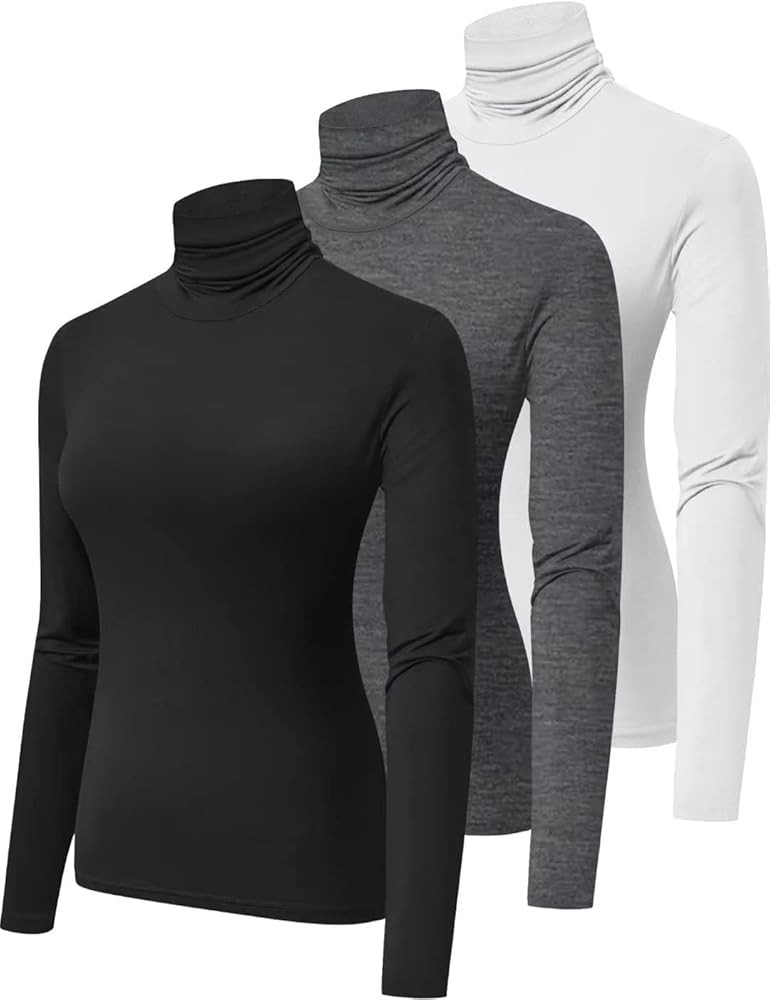 HOPLYNN 3 Pack Turtlenecks Women Long Sleeve Pullover Baselayer Undershirts Tops Turtle Neck Mock... | Amazon (US)