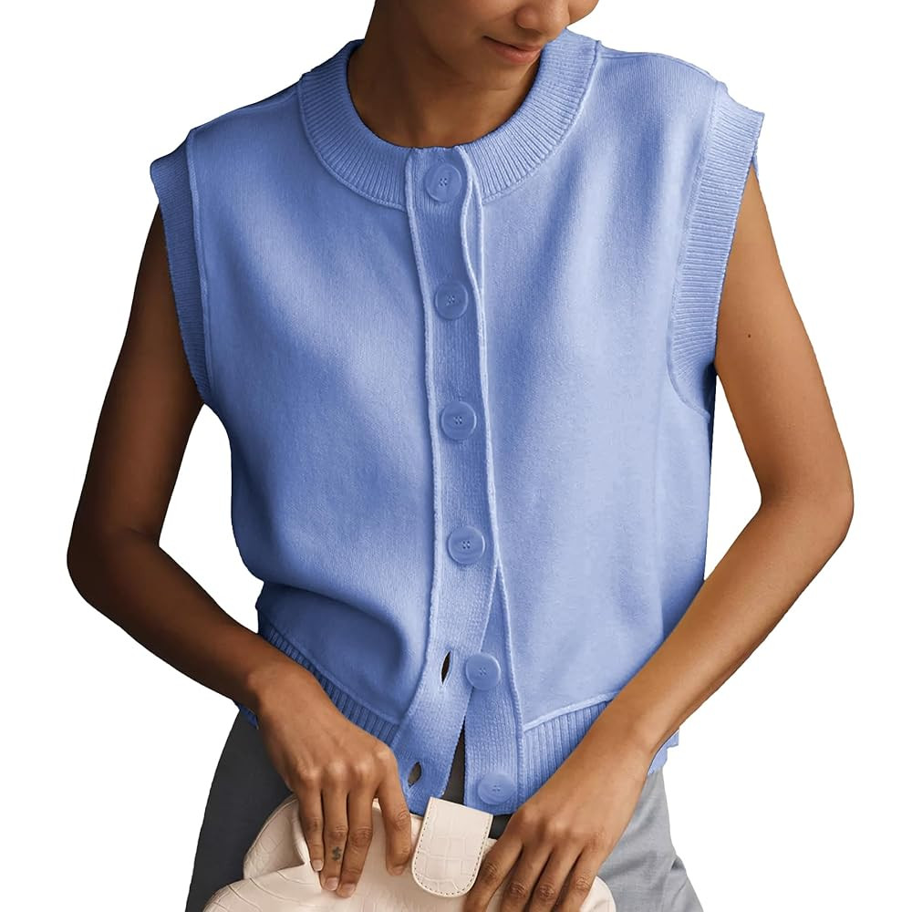 Ainangua Womens Cardigan Sweater Vest Casual Sleeveless Button Down Tops Summer Ribbed Tank Trend... | Amazon (US)