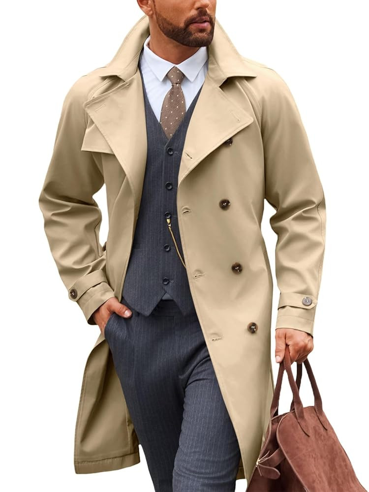 Runcati Mens Trench Coat Double Breasted Notched Lapel Casual Belted Windbreaker Fall Classic Lon... | Amazon (US)