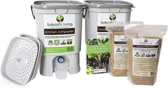 Premium Bokashi Composting Starter Kit (Includes 2 Bokashi Bins, 4.4 lbs of Bokashi Bran and Full... | Amazon (US)