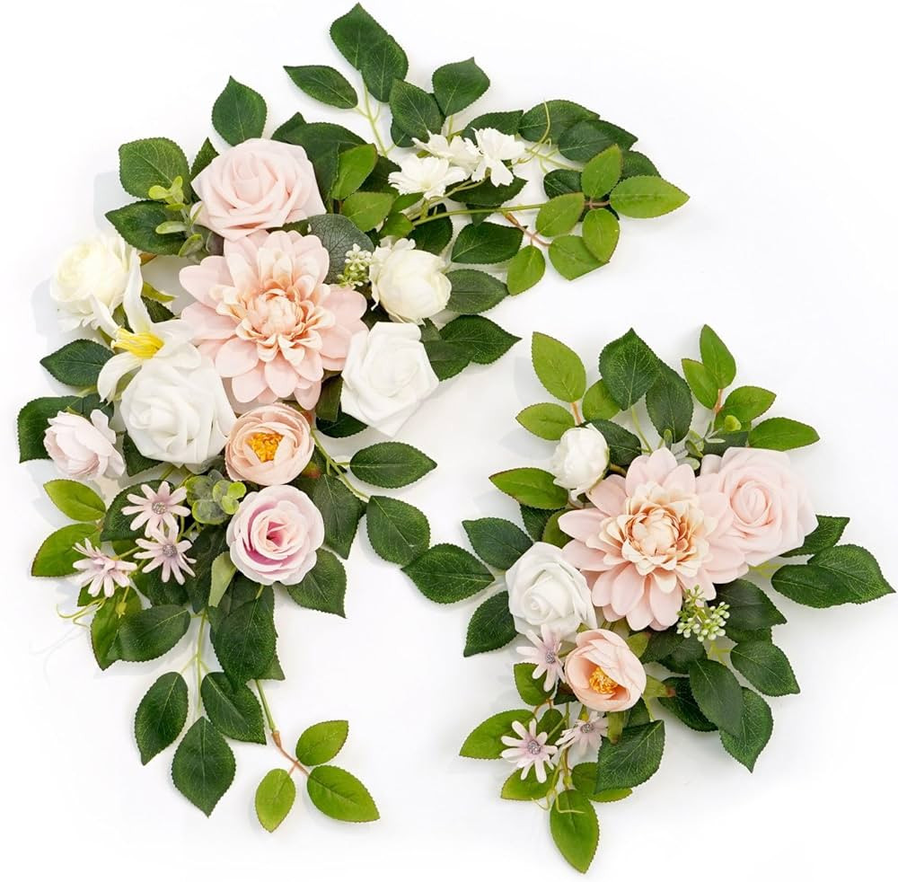 Wedding Decor (Pack of 2) Welcome Sign Flower Backdrop Garland for Ceremony Reception Wall Easel ... | Amazon (US)