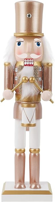 Joliyoou 15 inch Christmas Nutcracker, Wooden Nutcracker Soldier Playing The Drum, Rose Gold Trad... | Amazon (US)