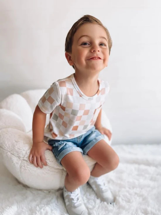 MUTED CHECKERS DREAM POCKET TEE | Dream Big Little Co.