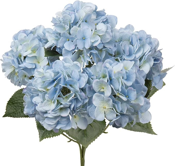 Amazon.com: Blue Hydrangea Artificial Flowers Large Artificial Hydrangeas Silk Flowers for Home D... | Amazon (US)