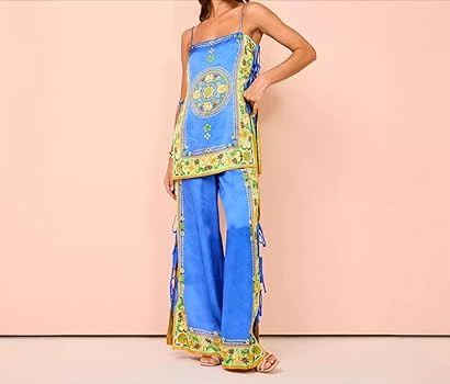Women's Graffiti Two Piece Pants Suit Wide Leg Pants Y2k Floral Outfit | Amazon (US)