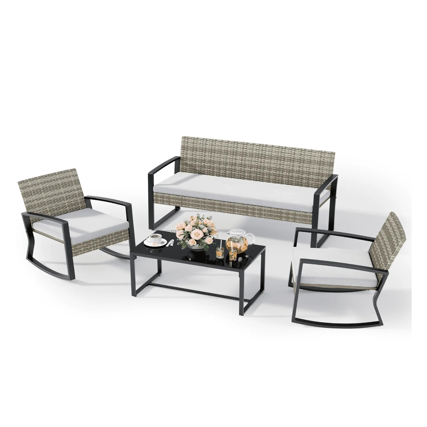 Lofka Patio Furniture Set, 4-Piece Outdoor Sectional Furniture Set with Coffee Table for Conversa... | Walmart (US)
