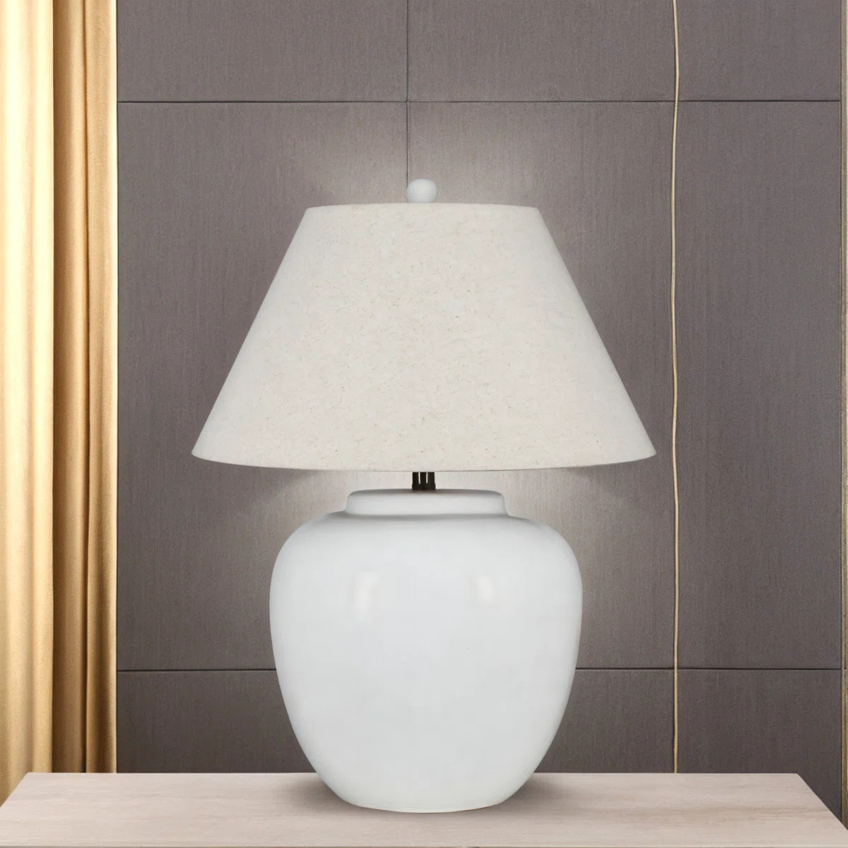 26" Ceramic Table Lamp with Linen Shade, Ivory with CrackleByRed Barrel Studio® | Wayfair North America