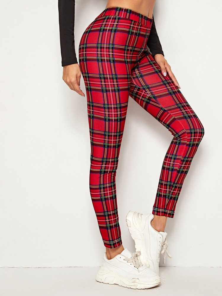 SHEIN Tartan Print Elastic Waist Pants | SHEIN