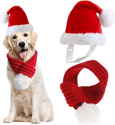 Inscape Data Christmas Dog Santa Hat with Scarf, Adjustable Santa Hat for Dog and Xmas Pet Knit R... | Amazon (US)
