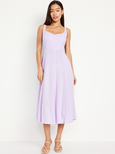 Fit & Flare Linen-Blend Midi Dress | Old Navy (US)