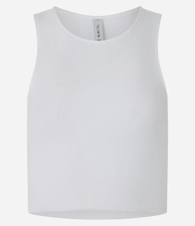 Blusa Cropped sem Manga em Algodão com Textura Canelada Branco Neve | Renner (BR)