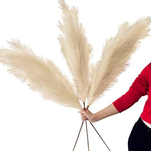 Faux Artificial Pampas Grass Large 3 Stems | 43" Tall Fluffy Jumbo Luxe Natural Reed for Boho Dec... | Amazon (US)