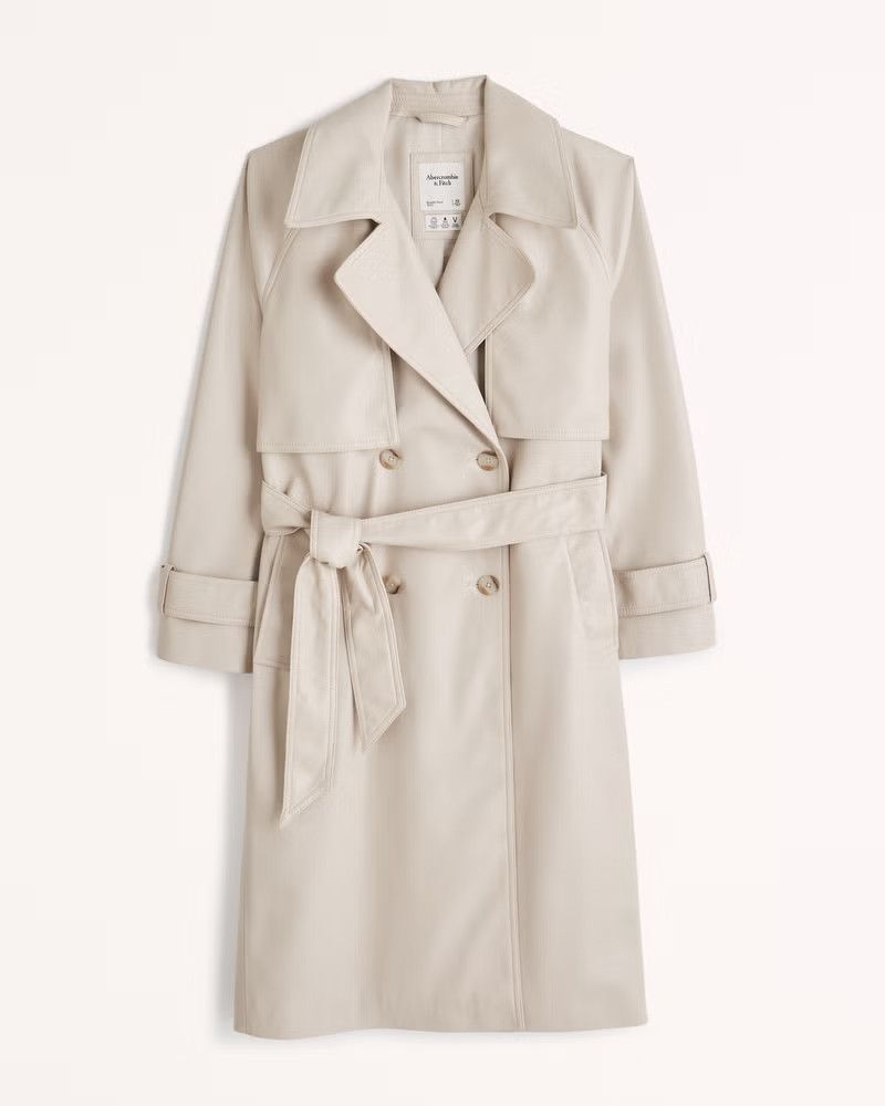Vegan Leather Trench Coat | Taupe Trench coat | Taupe Coat Coats | Winter Coat Outfit | Abercrombie & Fitch (US)