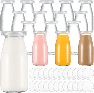 12 Pack Small Glass Milk Bottle Clear Mini Glass Bottles with Lids Glass Juice Bottle Reusable Sm... | Amazon (US)