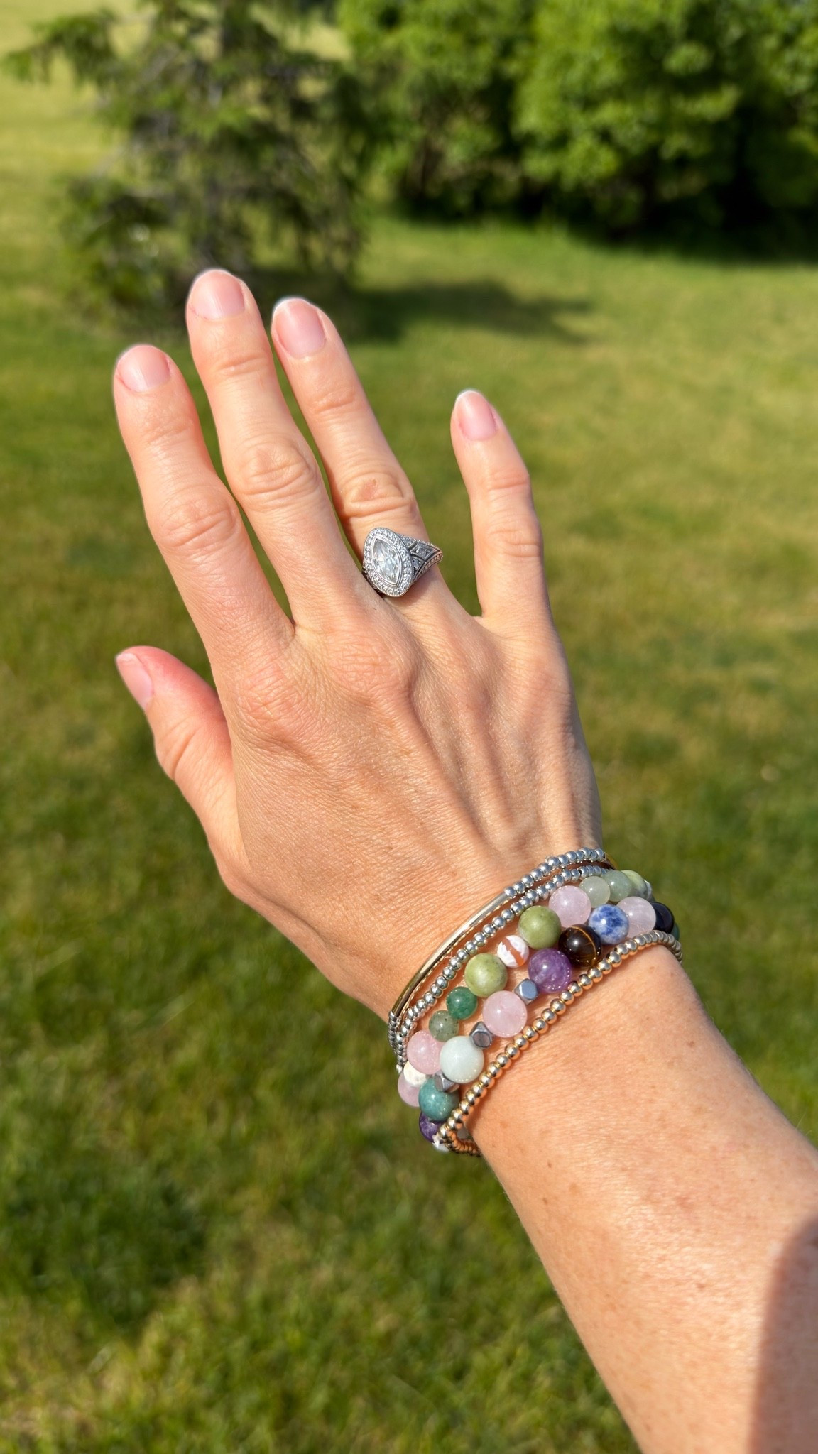 My kids made these real stone bracelets for me the other day and they’re so pretty! Linked the kit and the little mixed metal bracelets.

#LTKootd