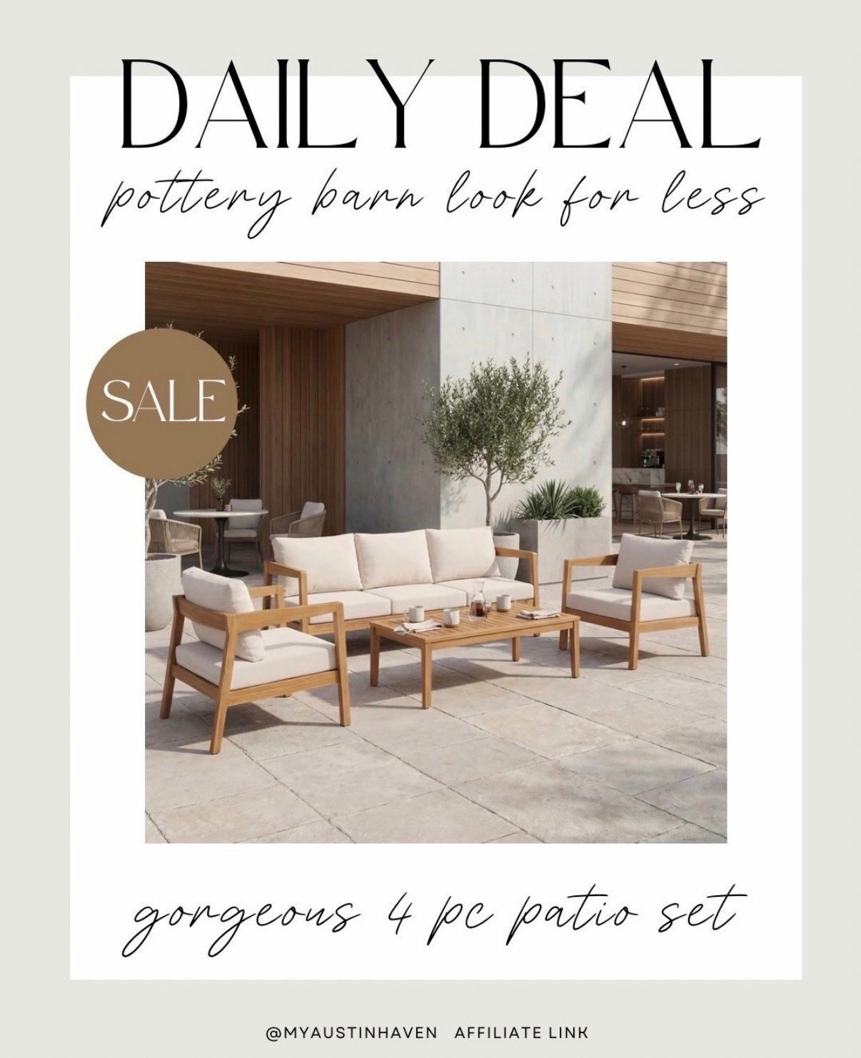 ✨ Daily Deal ✨

This gorgeous 4 pc patio set looks like Pottery Barn but it’s 1/5 of the cost!!


Timeless seating, classic stripes, cozy lighting & pieces that make your space feel resort-ready without leaving home.

Wayfair patio, outdoor furniture sale, patio refresh, outdoor sofa, patio chairs, striped outdoor rug, scalloped umbrella, fire pit table, outdoor lanterns, exterior lighting, porch decor, neutral outdoor, backyard update, spring patio, outdoor living, modern classic patio, deck styling, patio makeover, entertaining outside, warm weather setup

#patioseason #patioset #patiodecor #outdoorliving #outdoordecor
